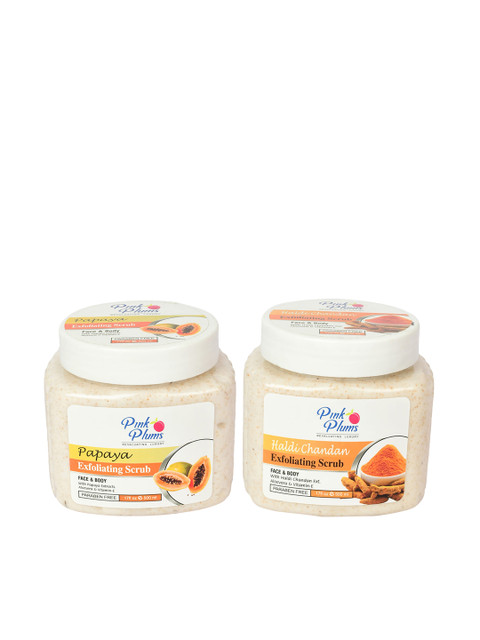 

Pink Plums Combo of Face & Body Haldi Chandan Scrub & Papaya Scrub - 500 ml Each, Off white