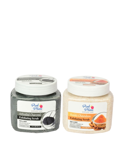 

Pink Plums Set of Face & Body Haldi Chandan Scrub & Activated Charcoal Scrub - 500 ml Each, Off white