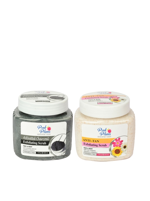 

Pink Plums Combo of Face & Body Activated Charcoal Scrub & Anti-Tan Scrub - 500 ml Each, Black