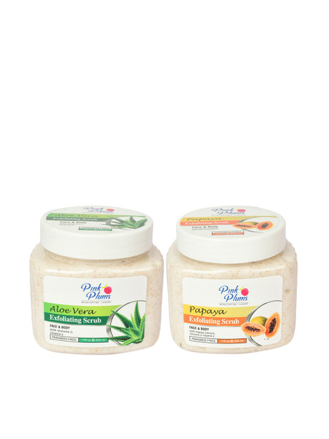 

Pink Plums Set of Paraben Free Face & Body Papaya Scrub & Aloe Vera Scrub - 500 ml Each, Off white