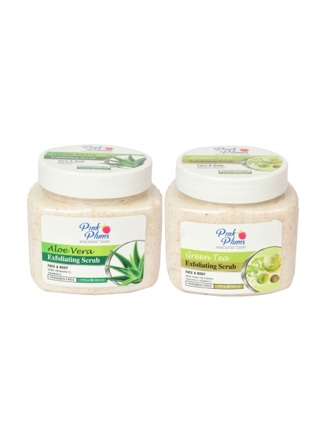 

Pink Plums Set of 2 Paraben Free Face & Body Exfoliating Scrubs - 500ml each, Beige