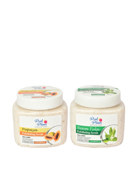 

Pink Plums Combo of Face & Body Neem Tulsi Scrub & Papaya Scrub - 500 ml Each, Off white