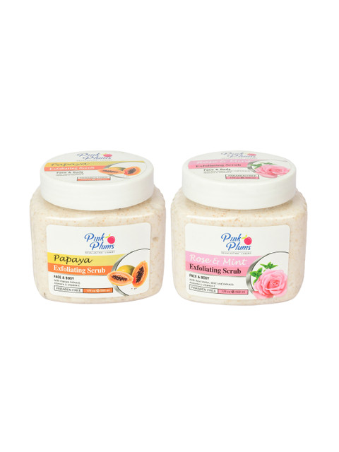 

Pink Plums Set of 2 Paraben Free Face & Body Exfoliating Scrubs - 500ml each, Beige