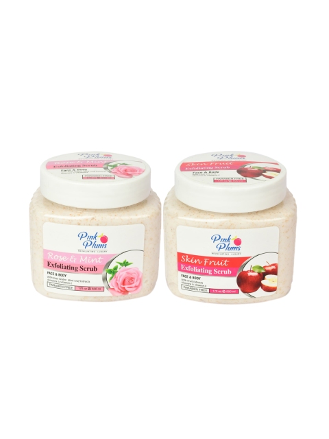 

Pink Plums Set Of 2 Rose Mint Skin Fruit Face & Body Exfoliating Scrub, Multi