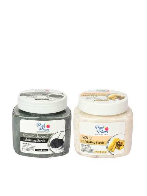 

Pink Plums Set of 2 Charcoal & Gold Face & Body Exfoliating Scrub, Multi