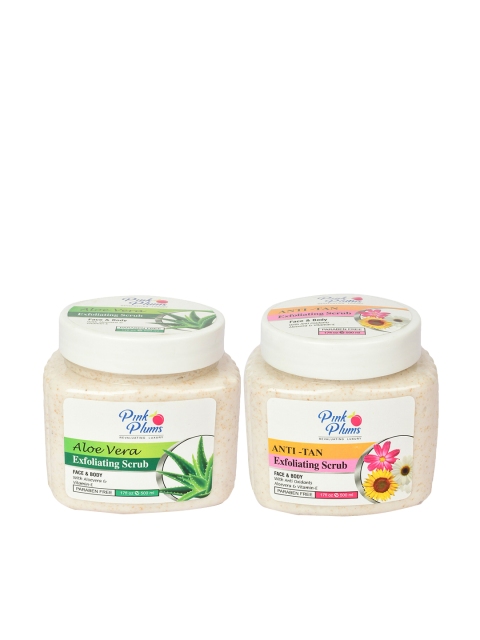 

Pink Plums Set of 2 Paraben Free Face & Body Exfoliating Scrubs - 500ml each, Beige