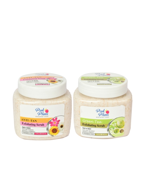 

Pink Plums Set of 2 Paraben Free Face & Body Exfoliating Scrubs - 500ml each, Beige