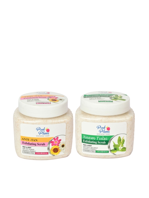 

Pink Plums Set of 2 Paraben Free Face & Body Exfoliating Scrubs - 500ml each, Beige