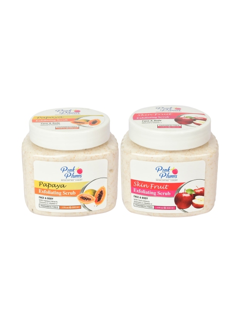 

Pink Plums Papaya & Skin Fruit Exfoliating Face & Body Scrub - 500 ml Each, Cream