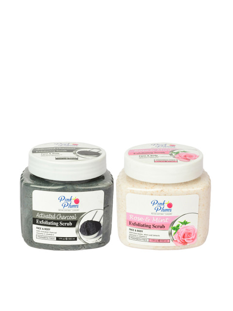 

Pink Plums Set of 2 Paraben Free Face & Body Exfoliating Scrubs - 500ml each, Charcoal