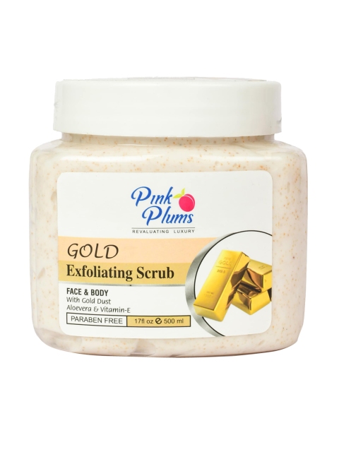 

Pink Plums Paraben Free Face & Body Gold Exfoliating Scrub with Aloe Vera - 500 ml, Off white