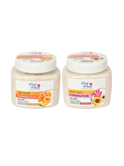 

Pink Plums Combo of Face & Body Apricot Scrub & Anti-Tan Scrub - 500 ml Each, Off white