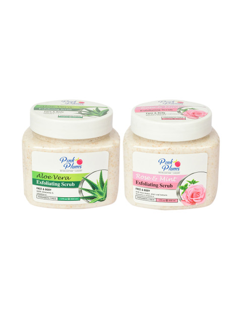 

Pink Plums Set of 2 Aloevera Rose Mint Face & Body Exfoliating Scrub, Multi