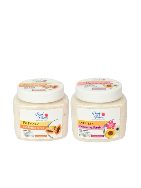 

Pink Plums Combo of Face & Body Papaya Scrub & Anti-Tan Scrub - 500 ml Each, Off white