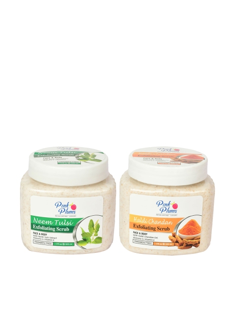 

Pink Plums Set of 2 Paraben Free Face & Body Exfoliating Scrubs - 500 ml each, Green