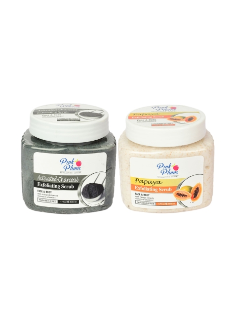 

Pink Plums Set of 2 Paraben Free Face & Body Exfoliating Scrubs - 500ml each, Charcoal