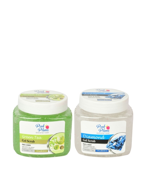 

Pink Plums Set of 2 Paraben Free Face & Body Gel Scrubs - 500ml each, Green