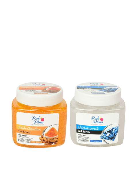 

Pink Plums Set of Face & Body Haldi Chandan Gel Scrub & Diamond Scrub - 500 ml Each, Orange