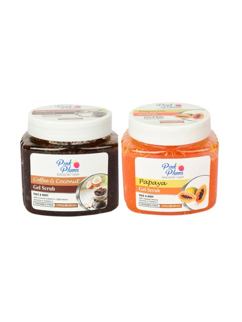 

Pink Plums Set of 2 Paraben Free Face & Body Gel Scrubs - 500ml each, Coffee brown
