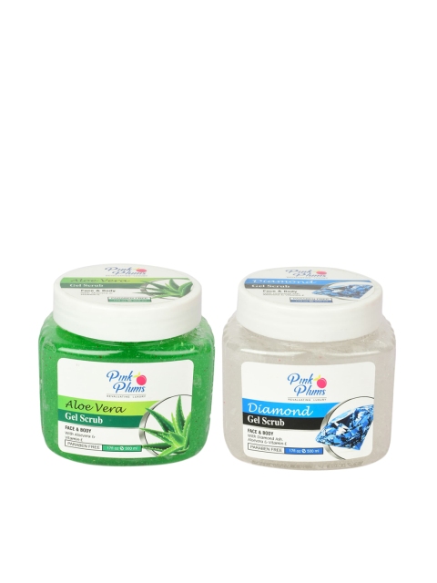 

Pink Plums Set of Face & Body Aloe Vera Gel Scrub & Diamond Gel Scrub - 500 ml Each, Green
