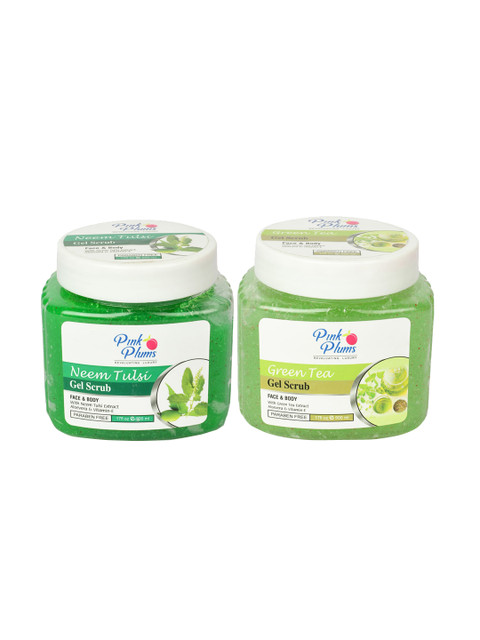 

Pink Plums Set of Face & Body Neem Tulsi Gel Scrub & Green Tea Scrub - 500 ml Each