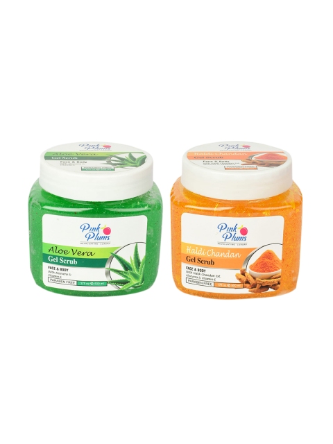 

Pink Plums Pack of 2 Aloe vera Haldi & Chandan Paraben Free Facial Gel 500 Ml, Green