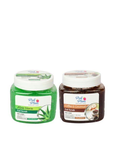 

Pink Plums Set of Face & Body Aloe Vera Gel Scrub & Coffee & Coconut Scrub - 500 ml Each, Green