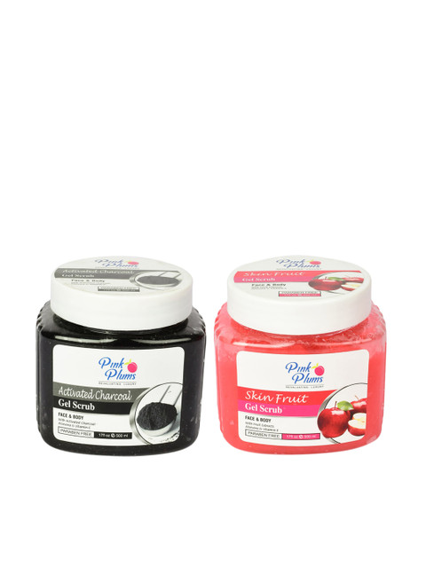 

Pink Plums Set of 2 Paraben Free Face & Body Exfoliating Gel Scrub - 500 ml each, Black
