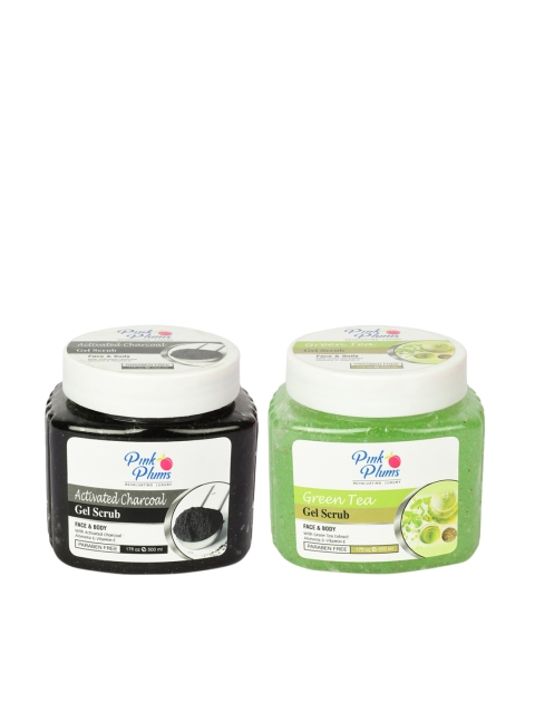 

Pink Plums Set of Face & Body Green Tea Gel Scrub & Charcoal Scrub - 500 ml Each, Black