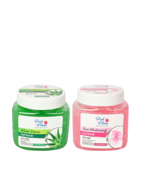 

Pink Plums Set of Face & Body Aloe Vera Gel Scrub & Skin Whitening Gel Scrub - 500 ml Each, Green