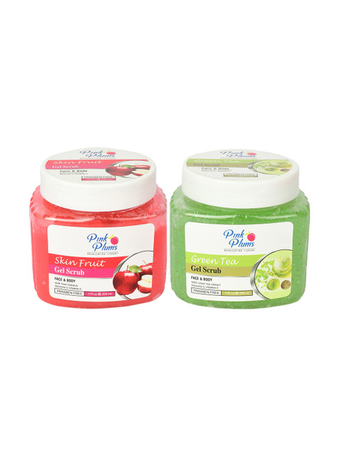 

Pink Plums Set of Face & Body Skin Fruit Gel Scrub & Green Tea Scrub - 500 ml Each