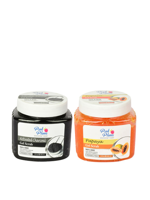 

Pink Plums Set of Paraben Free Face & Body Papaya Gel Scrub & Charcoal Scrub - 500 ml Each, Black