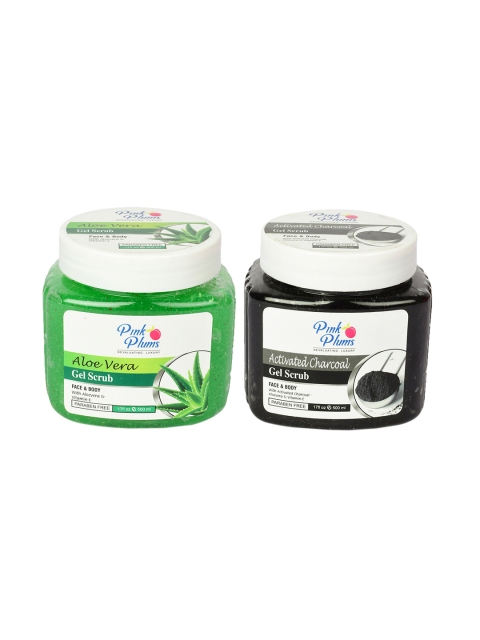

Pink Plums Set of 2 Paraben Free Face & Body Gel Scrubs - 500ml each, Green