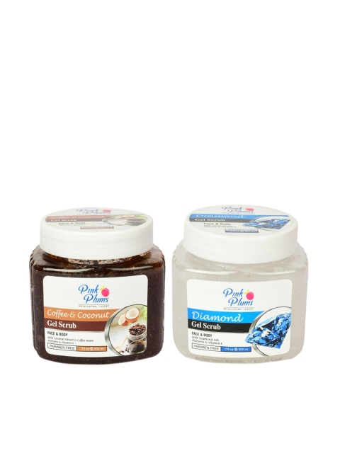 

Pink Plums Set of Face & Body Coffee & Coconut Gel Scrub & Diamond Scrub - 500 ml Each, Brown