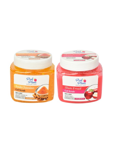 

Pink Plums Set of Face & Body Haldi Chandan Gel Scrub & Skin Fruit Scrub - 500 ml Each, Orange