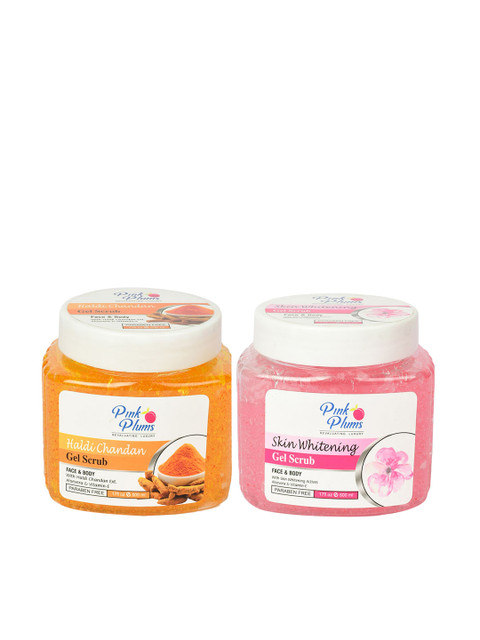 

Pink Plums Set of 2 Paraben Free Face & Body Exfoliating Gel Scrub - 500 ml each, Orange