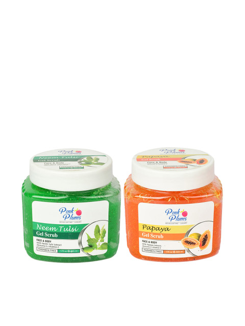 

Pink Plums Set of 2 Paraben Free Face & Body Exfoliating Gel Scrub - 500 ml each, Green
