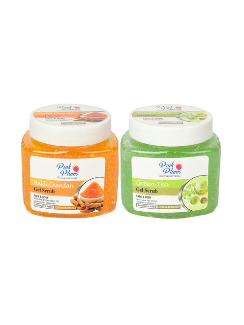 

Pink Plums Set of 2 Paraben Free Face & Body Gel Scrubs - 500ml each, Green