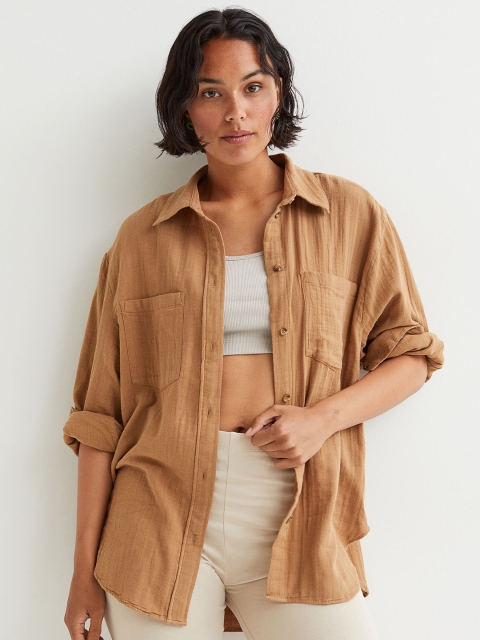 

H&M Women Beige Cotton Shirt