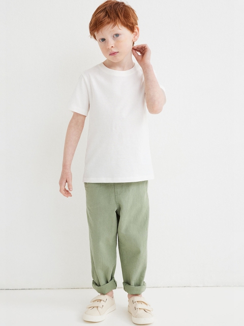 

H&M Boys Green Solid Slim Fit Linen-Blend Chinos