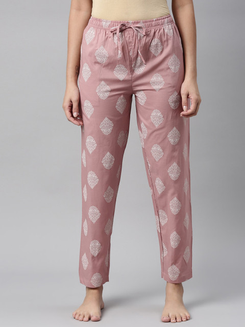 

Go Colors Women Pink Printed Cotton Relaxed-Fit Lounge Pants