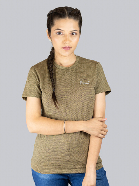 

SENPAI Women Brown Striped Dri-FIT T-shirt