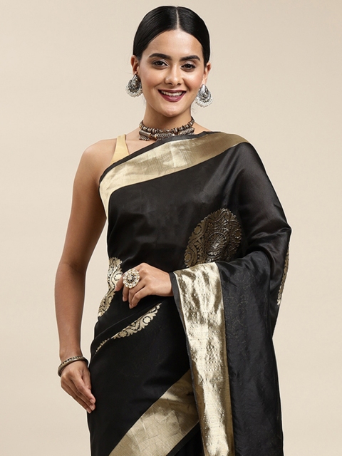 

all about you Black & Golden Ethnic Motifs Zari Woven Design Banarasi Saree