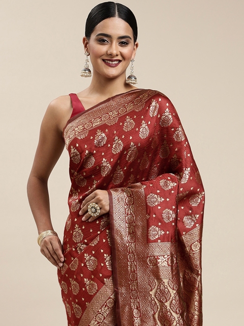 

all about you Maroon & Golden Ethnic Motifs Zari Woven Design Banarasi Saree