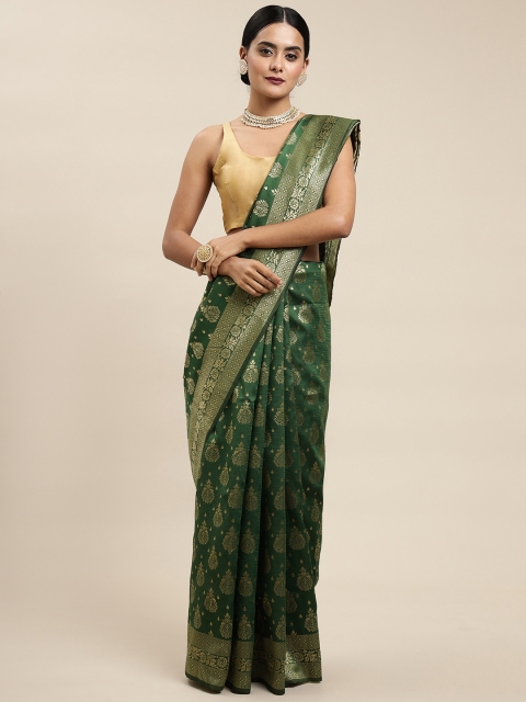 

all about you Green & Golden Ethnic Motifs Zari Woven Design Banarasi Saree