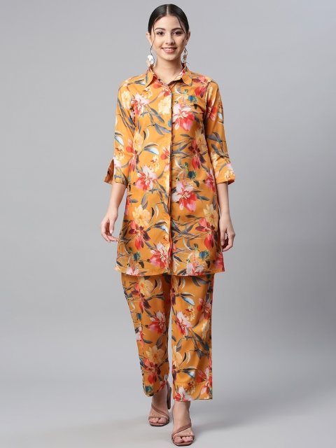 

SHADES Women Mustard Printed Shirt with Trousers