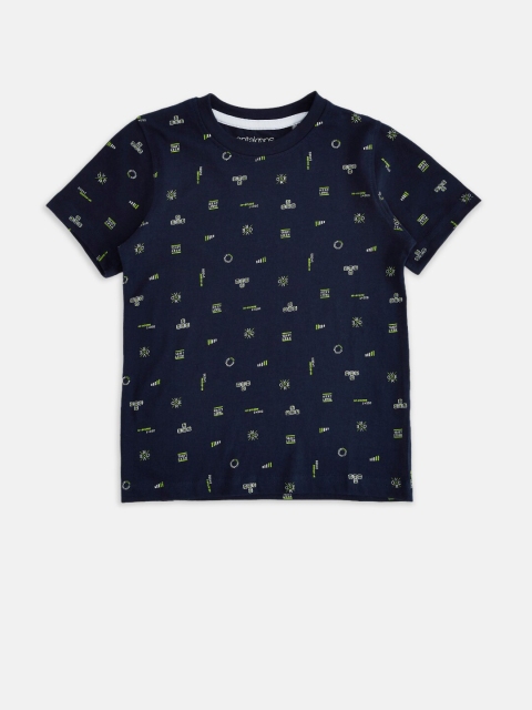 

Pantaloons Junior Boys Navy Blue Printed Cotton T-shirt