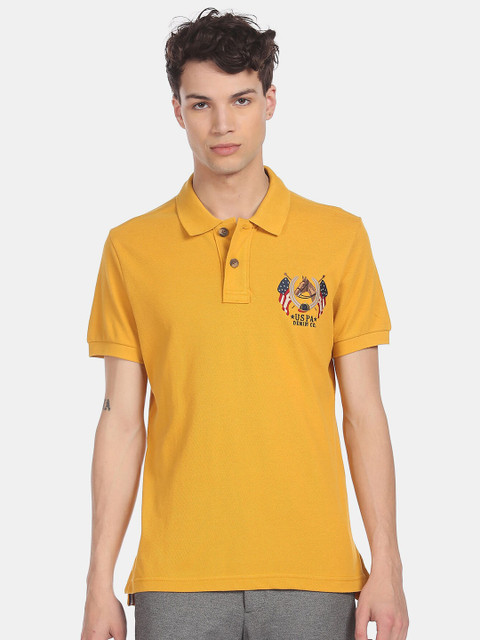 

U.S. Polo Assn. Denim Co.Men Yellow Solid Polo Collar T-shirt