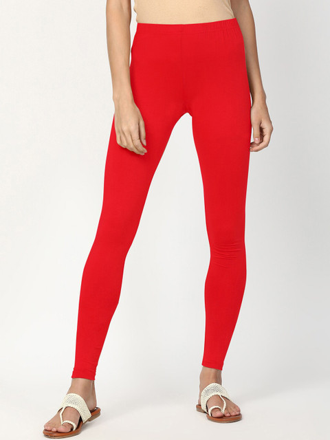 

V2 Value & Variety Women Red Solid Cotton Ankle-Length Leggings