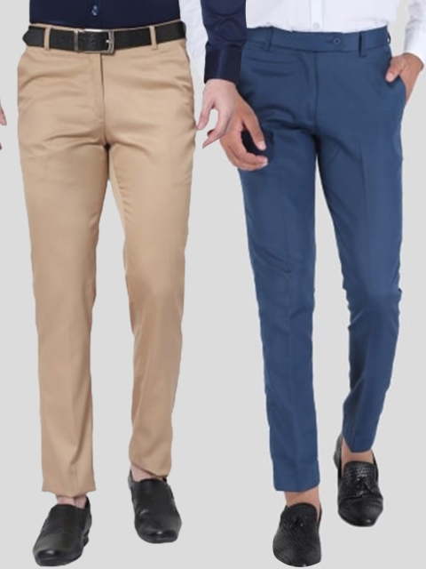 

Srey trends Men Set Of 2 Brown Smart Slim Fit High-Rise Trousers
